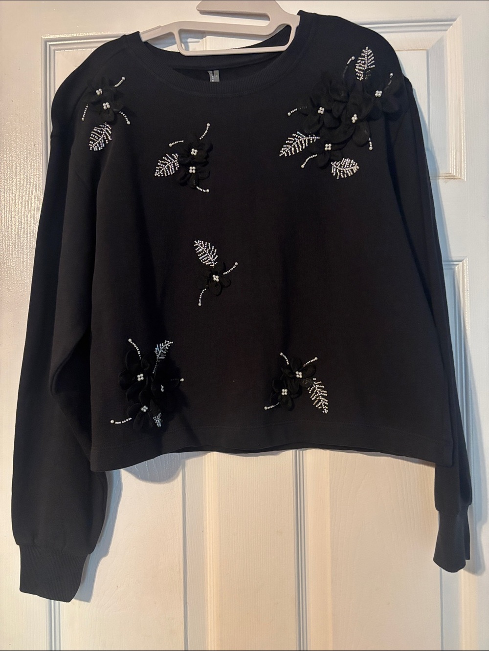 Anthropologie Black Cropped Crewneck Sweatshirt